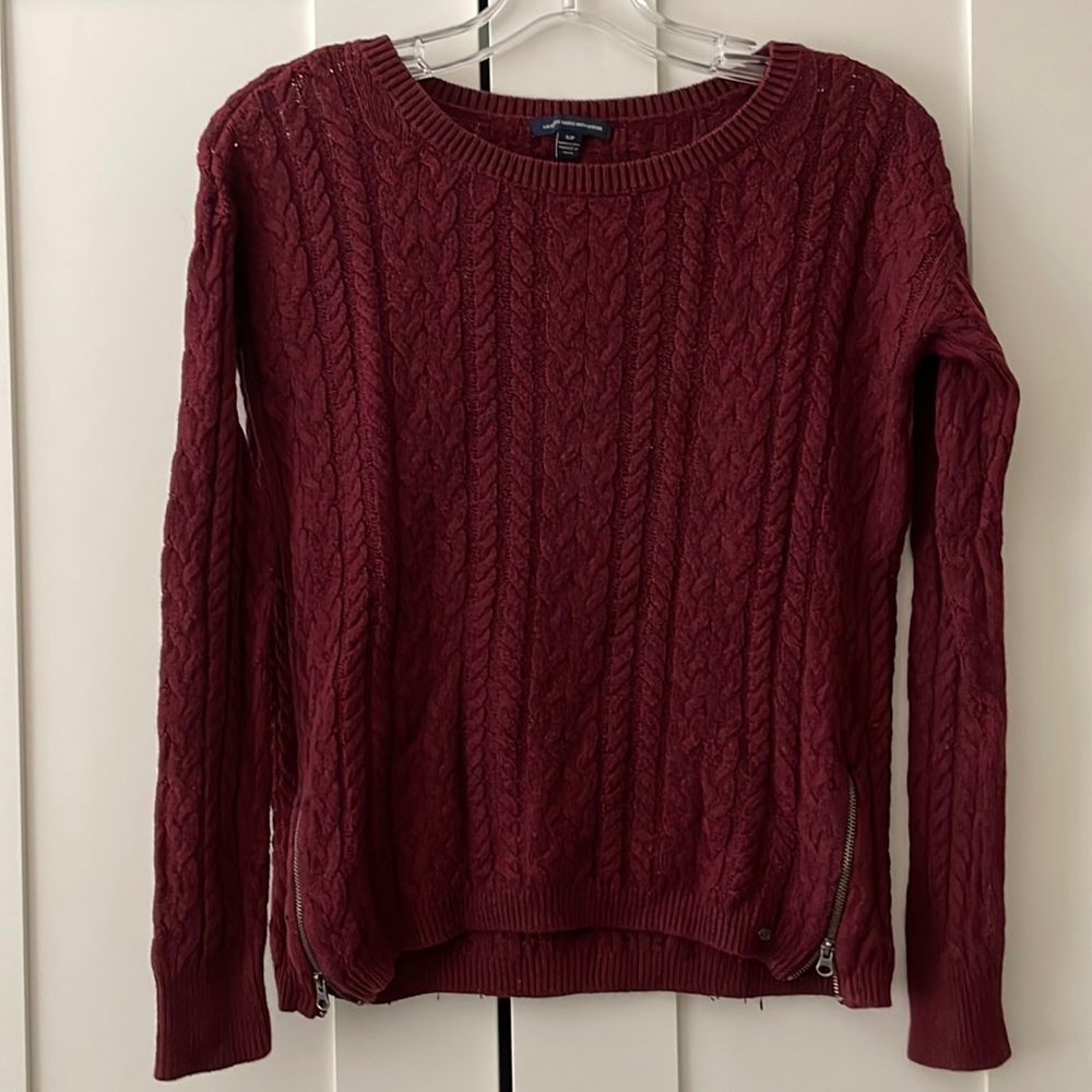 American Eagle Outfitters Burgundy Cable Knit Sweater
